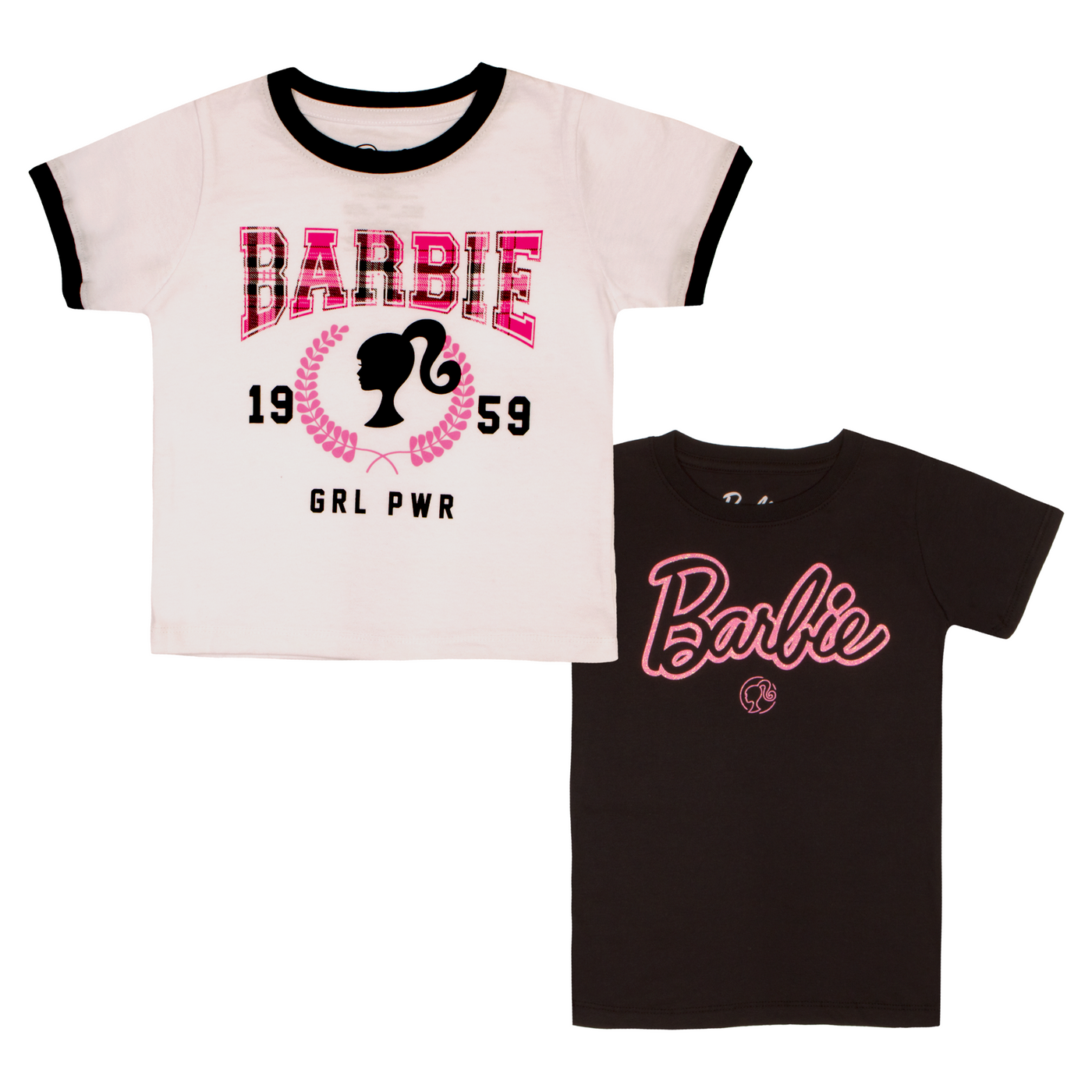 Barbie Girls Short Sleeve T-Shirt 2-Pack, Logo Girl Power Short Sleeve Tees 2 Pack Bundle Set for Girls