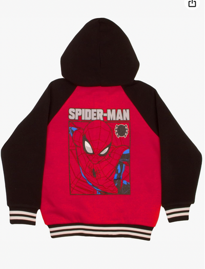 Marvel Comics Boys Avengers and Spider-Man Superheroes Button-Up Hooded Fleece Varsity Jacket for Kids and Toddlers