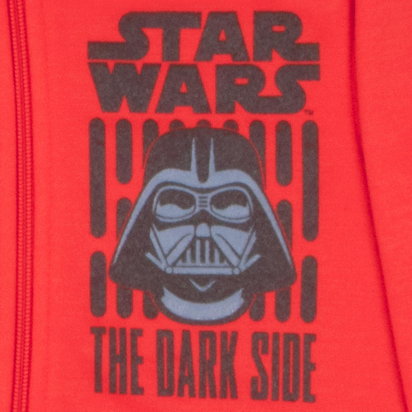 a red sweatshirt with a darth vader face on it