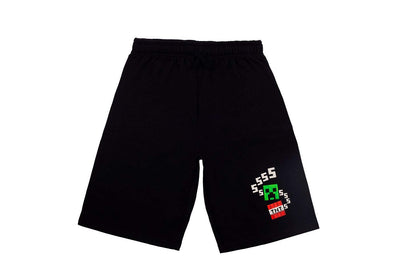 Minecraft Boys Costume Short Set with Black TNT Short and Mincraft Logo on Green Hooded T-Shirt