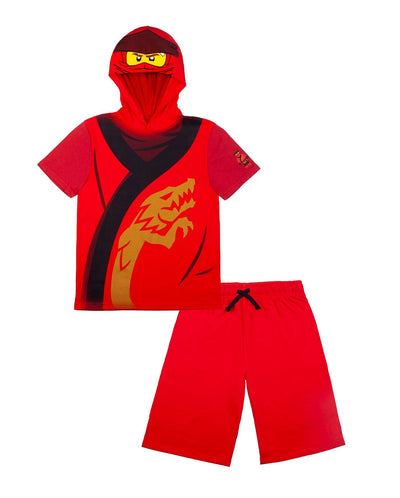 LEGO Ninjago Boys Ninjago Lloyd and Kai Costume Short Set Green and Red Shorts and Matching Costume Hooded T-Shirt for Boys