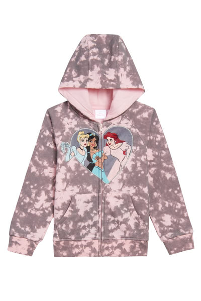 Disney Princess 3Pc Pants Set for Girls, Cinderella, Snow White, Jasmine, Ariel and More Zip-Up Hoodie, T-Shirt, Pants Set