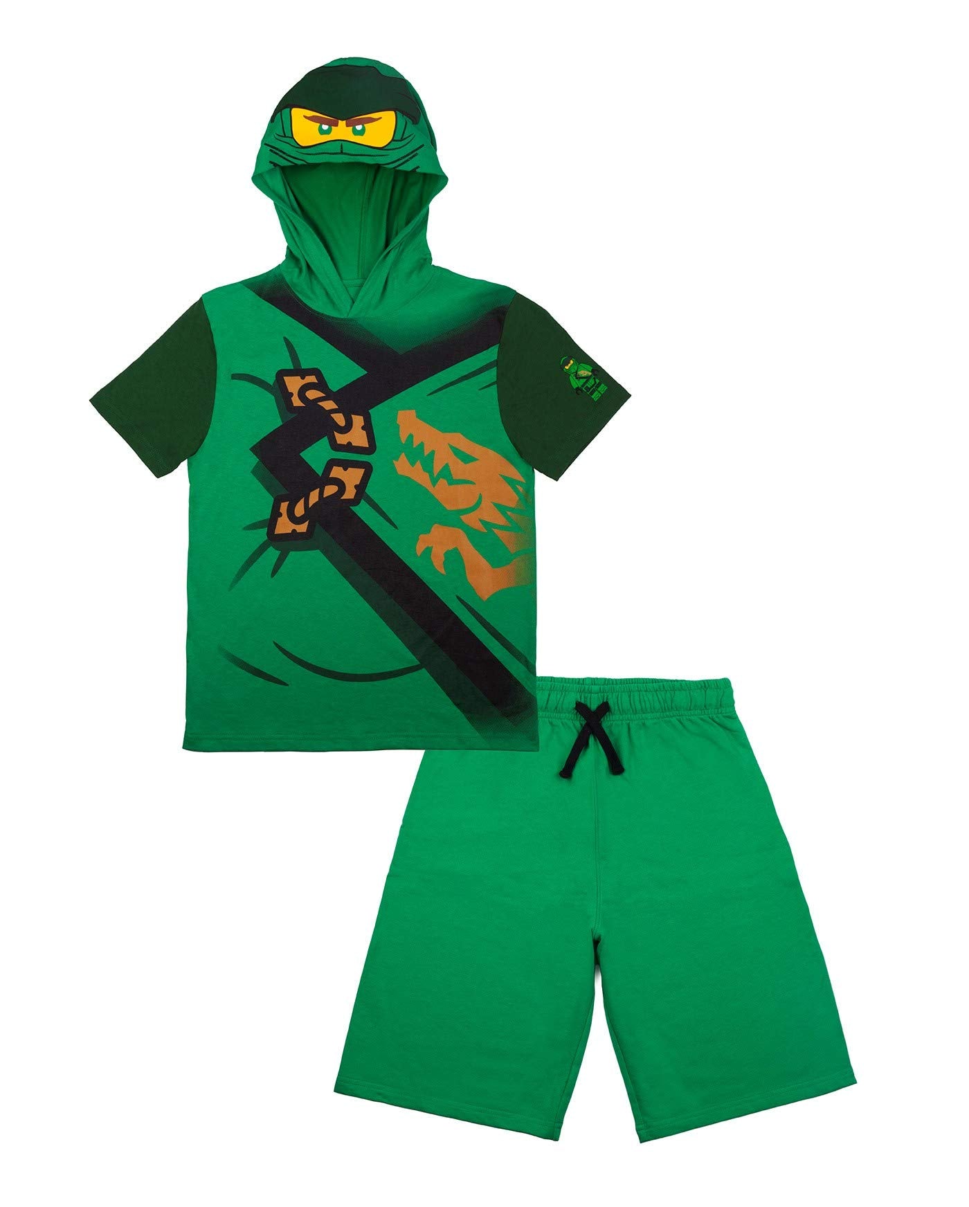 LEGO Ninjago Boys Ninjago Lloyd and Kai Costume Short Set Green and Red Shorts and Matching Costume Hooded T-Shirt for Boys