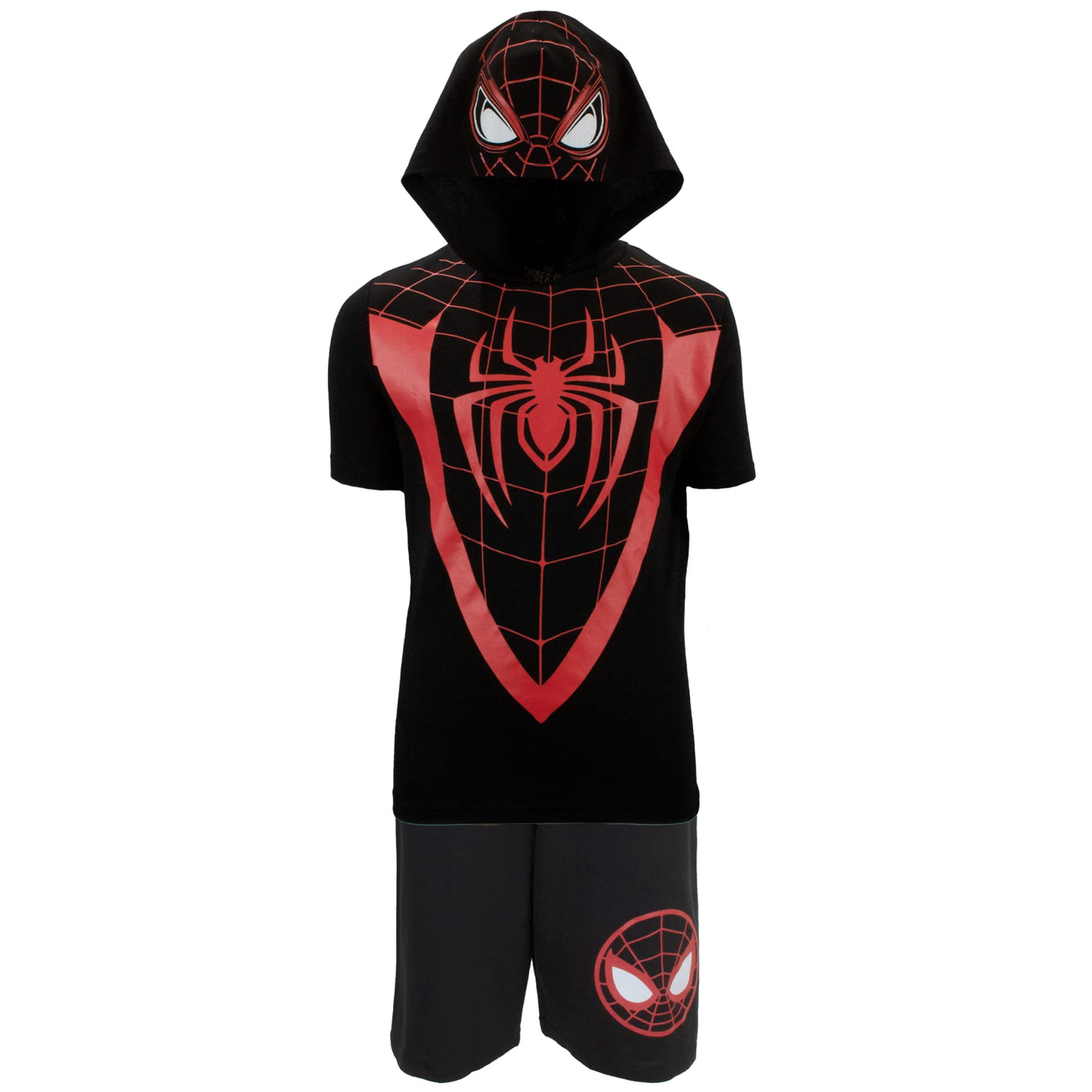 Marvel Avengers Superheroes Miles Morales Black Panther Boys Short Sleeve Hoodie T-Shirt & Shorts Athleisure Short Set