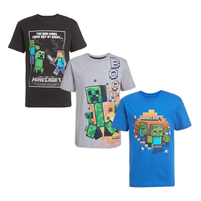 Minecraft Boys Creeper & Characters 3 Colors Short Sleeve T-Shirt Set, 3 Pack