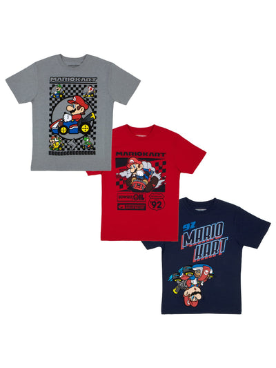 NINTENDO Super Mario Mario Kart Boys Short Sleeve T-Shirt 3-Pack Bundle Set