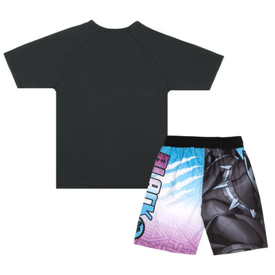 MARVEL Boys Avengers Spiderman Black Panther Miles Morales 2-Piece Costume Swimsuit Set, Rash Guard & Swim Trunks for Boys