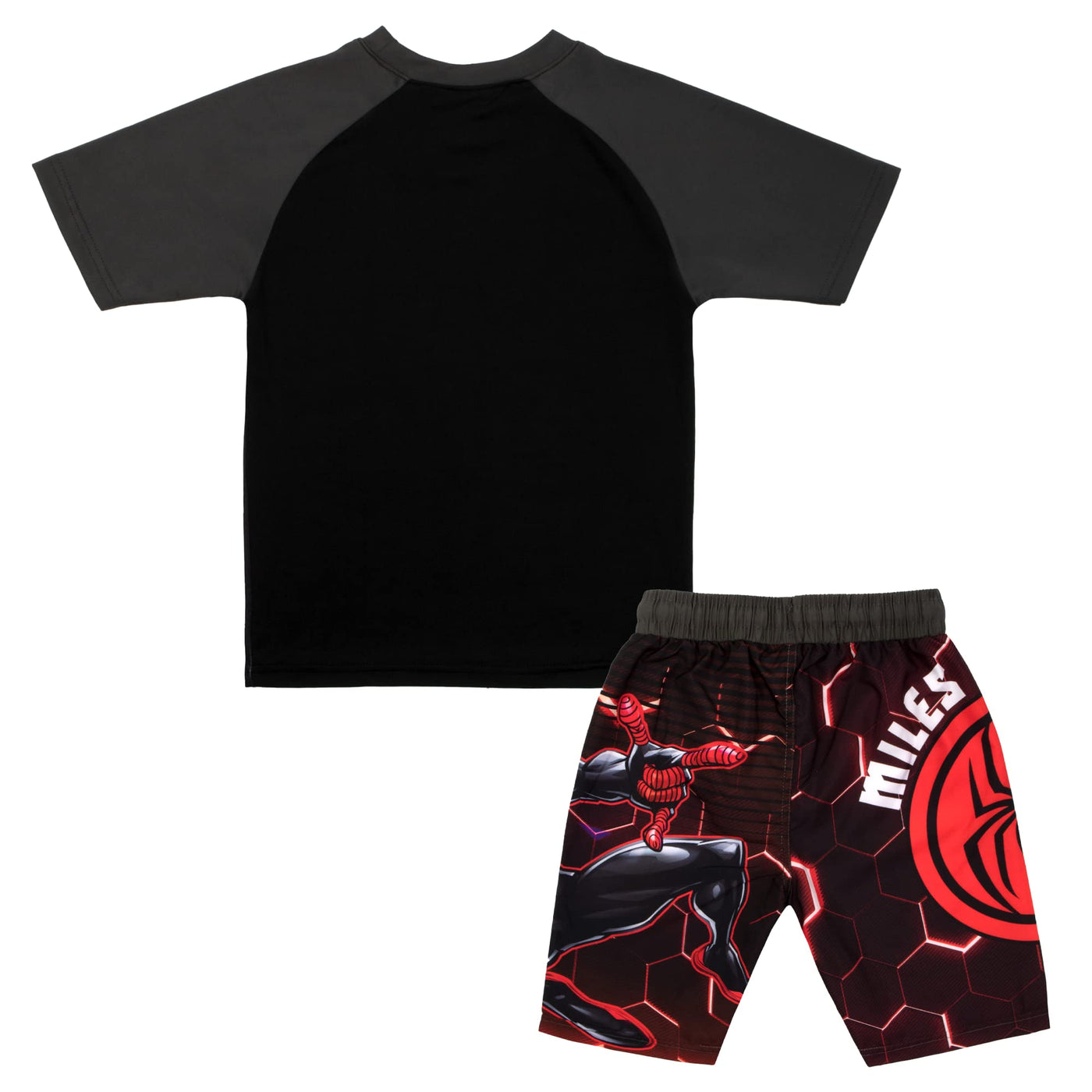 MARVEL Boys Avengers Spiderman Black Panther Miles Morales 2-Piece Costume Swimsuit Set, Rash Guard & Swim Trunks for Boys