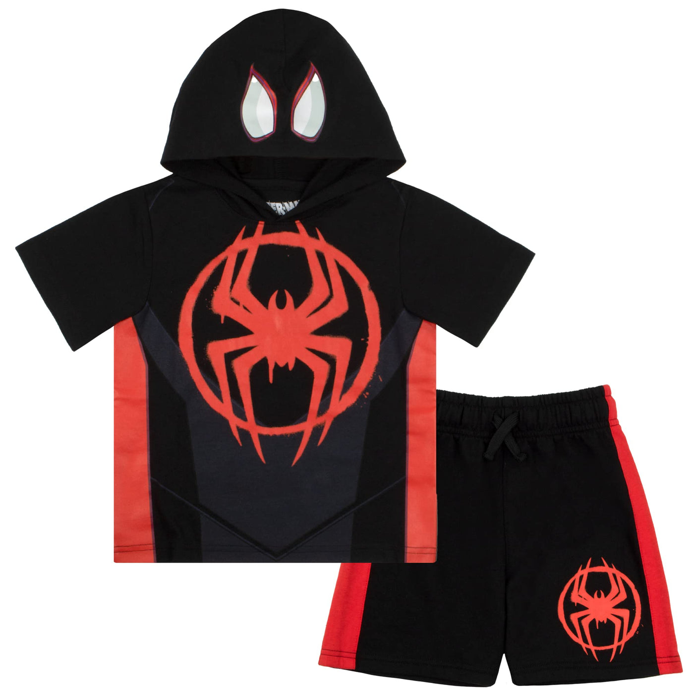 Marvel Avengers Superheroes Miles Morales Black Panther Boys Short Sleeve Hoodie T-Shirt & Shorts Athleisure Short Set