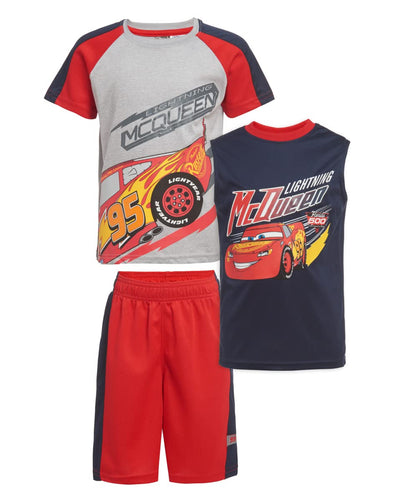 Disney boys Boys Cars Lightning Mcqueen Gray Heather 3 Piece T-shirt Tank Top Short Set