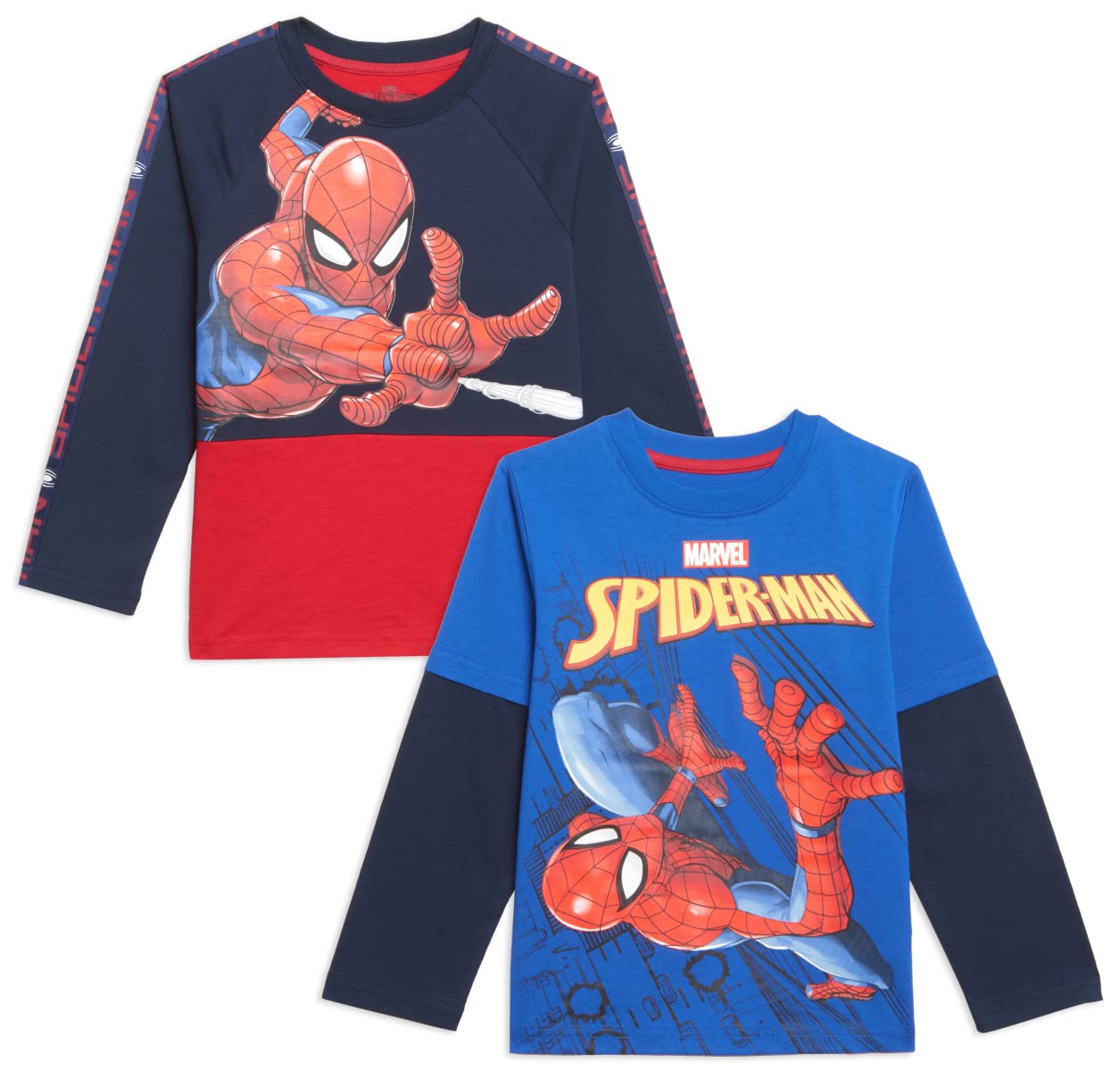 MARVEL Spider-Man and Avengers Long Sleeve T-Shirt 2-Pack for Boys, Spiderman and Avengers Boys Long Sleeve Tees Bundle Set