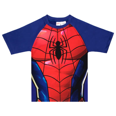 MARVEL Boys Avengers Spiderman Black Panther Miles Morales 2-Piece Costume Swimsuit Set, Rash Guard & Swim Trunks for Boys