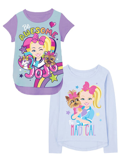 Nickelodeon JoJo Siwa Clothes Graphic Long Sleeve & Short Sleeve Unicorn Tee for Girls, JoJo Siwa T-Shirt 2-Pack for Girls