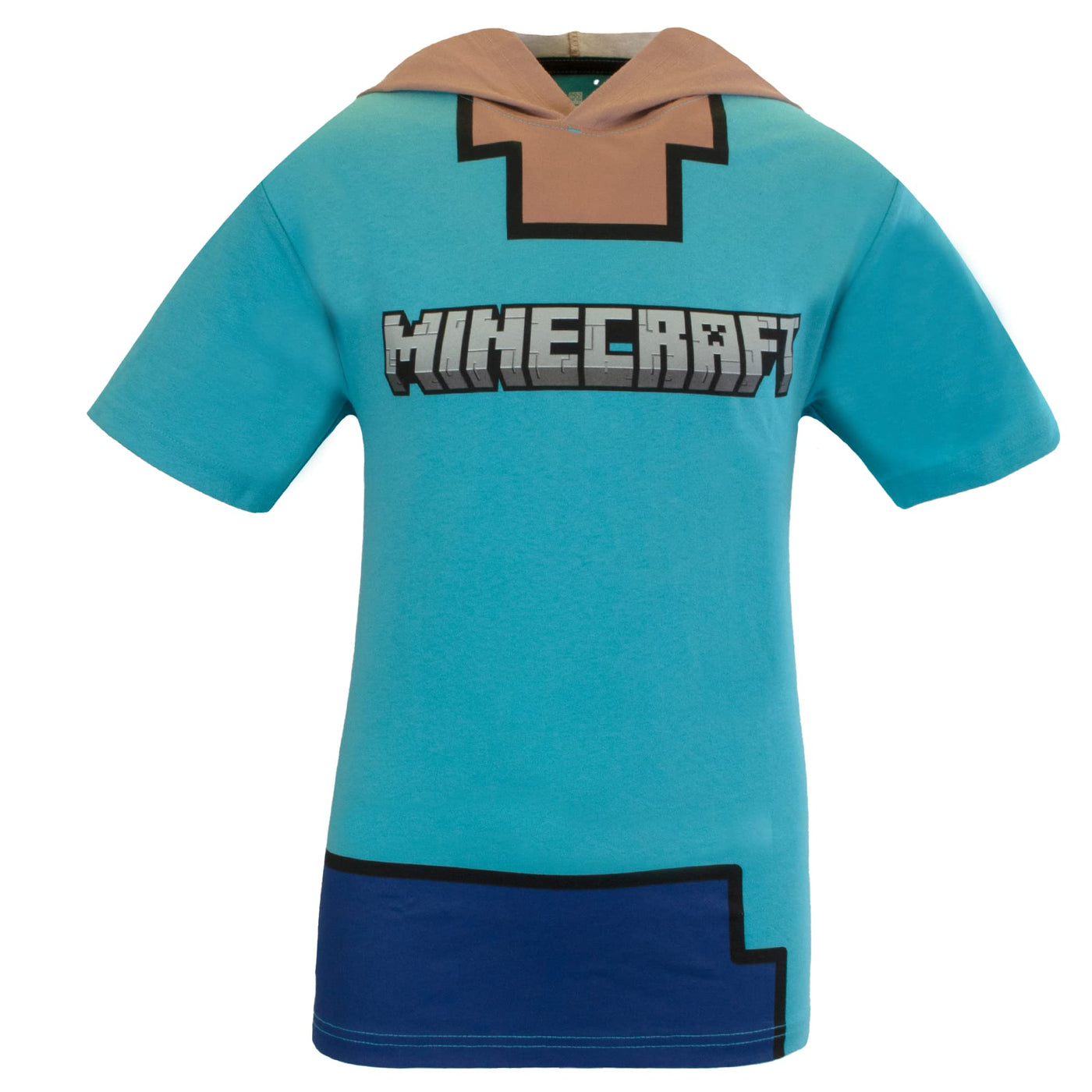 Minecraft Boys Costume Short Set with Black TNT Short and Mincraft Logo on Green Hooded T-Shirt