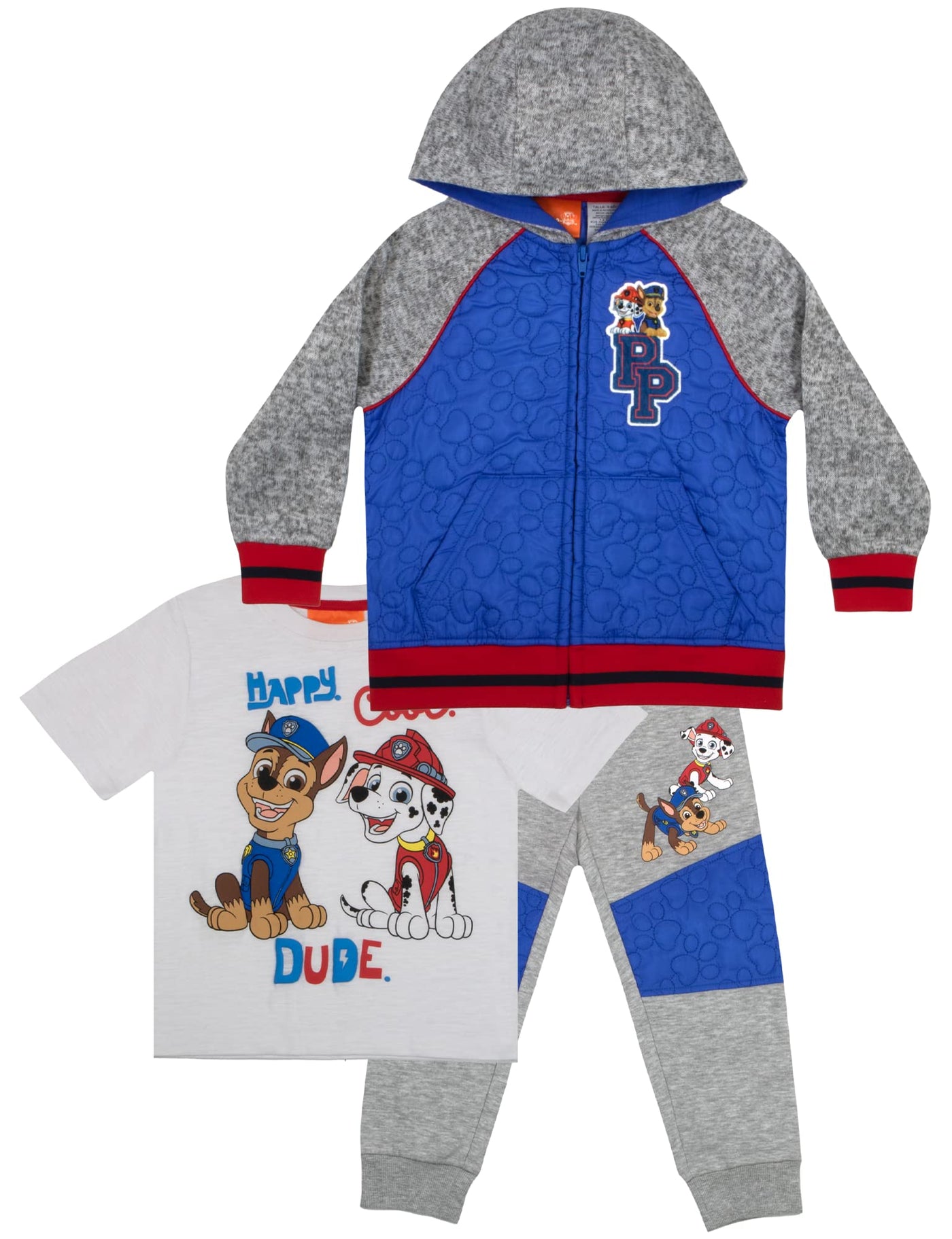 Nickelodeon Paw Patrol Boys 3 Piece Fleece Pants Set, Paw Patrol Zip-Up Hoodie, T-Shirt, and Pants 3-Pack Bundle Set