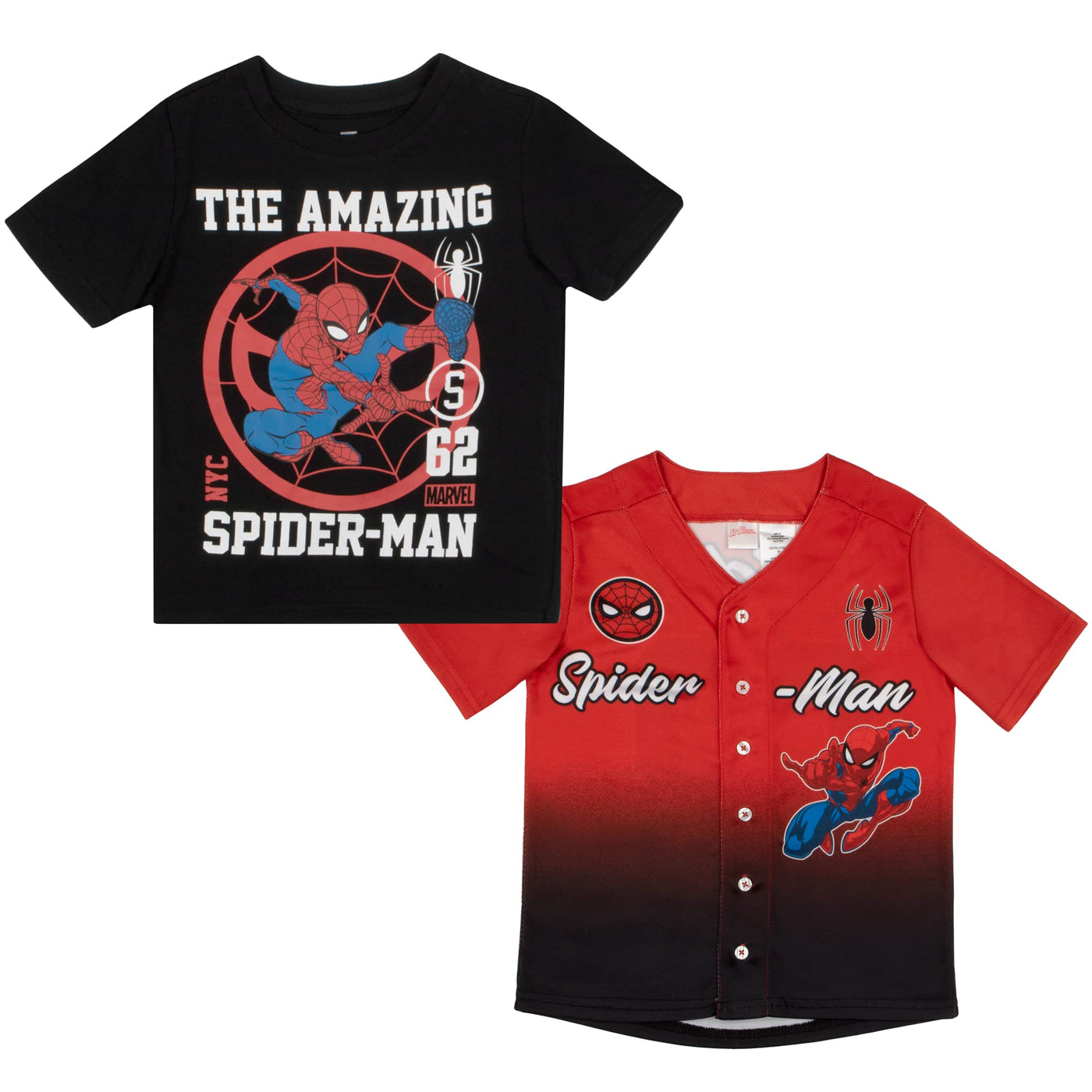 Marvel Spider-Man Boys T-Shirt 2-Pack, Spiderman Baseball Shirt and Tee 2-Pack Bundle Set for Boys