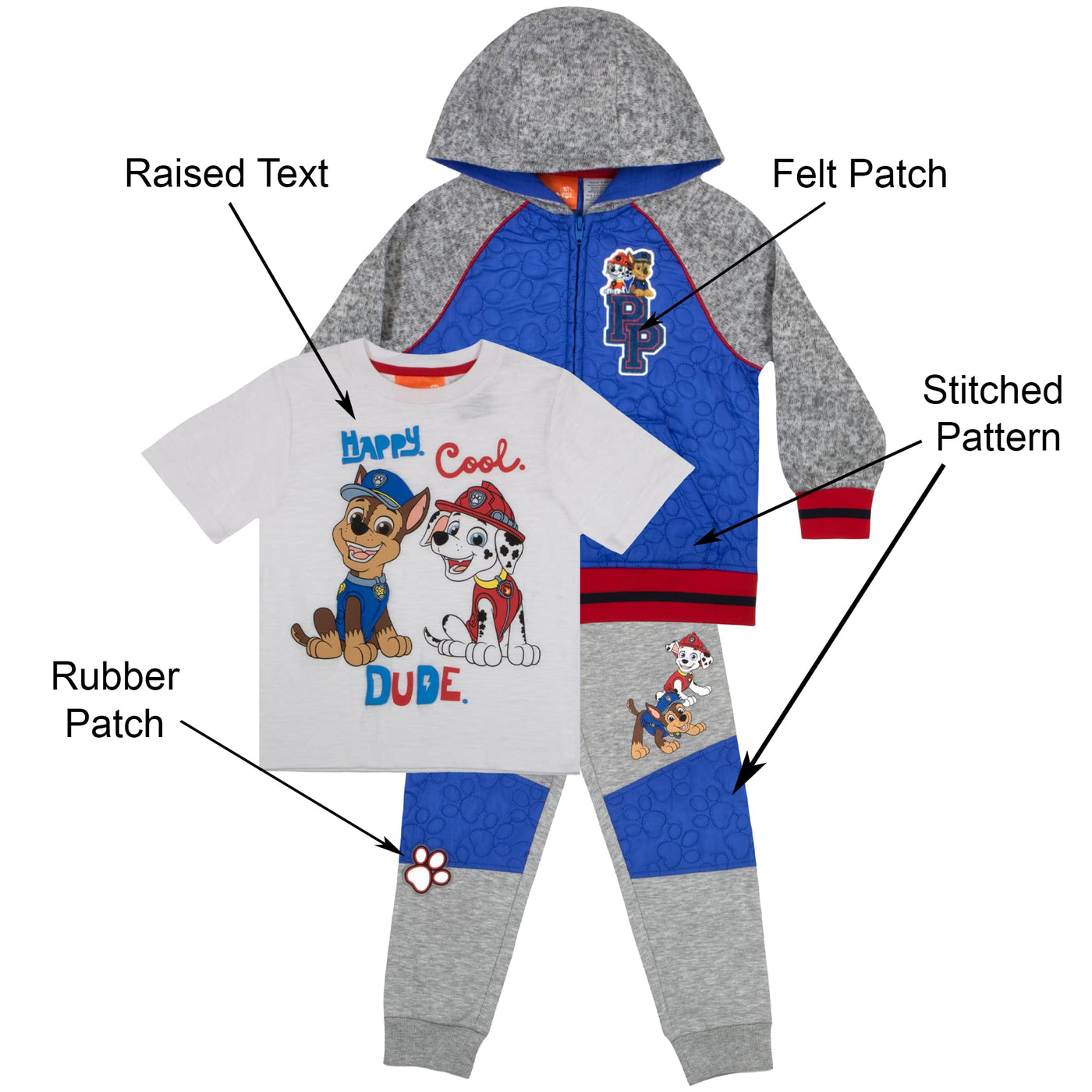 Nickelodeon Paw Patrol Boys 3 Piece Fleece Pants Set, Paw Patrol Zip-Up Hoodie, T-Shirt, and Pants 3-Pack Bundle Set