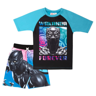 MARVEL Boys Avengers Spiderman Black Panther Miles Morales 2-Piece Swimsuit Set, Rash Guard & Swim Trunks for Boys