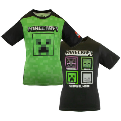 Minecraft Creeper Boys Athletic Gamer Top Graphic Tee Shirt 2 Pack