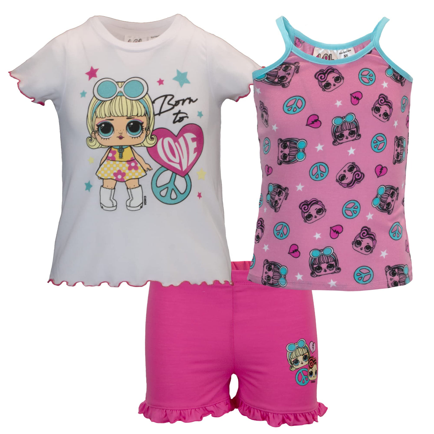 L.O.L. Surprise! Girls 3 Piece T-Shirt, Tank Top, and Shorts Set, Shorts Set for Girls