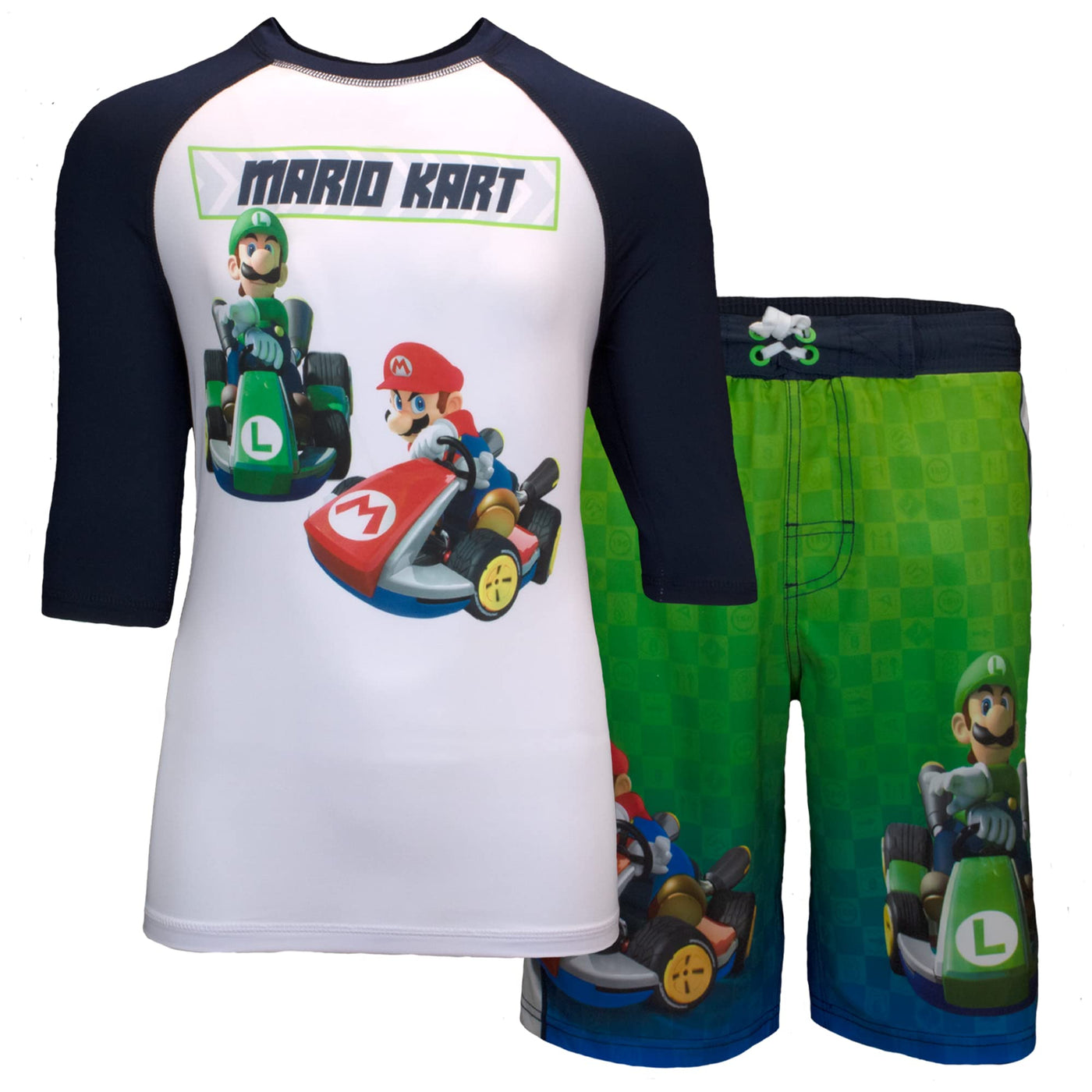 NINTENDO Boys Swimsuit and Rashguard Shirt Set, Super Mario Kart Swim –  IMLDESIGNS