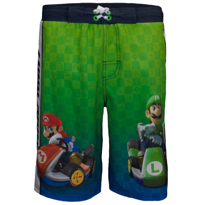 NINTENDO Boys Swimsuit and Rashguard Shirt Set, Super Mario Kart Swim Trunks and Rashguard Shirt for Boys