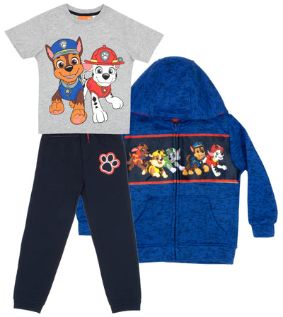 Nickelodeon Paw Patrol Boys 3 Piece Fleece Pants Set, Paw Patrol Zip-Up Hoodie, T-Shirt, and Pants 3-Pack Bundle Set