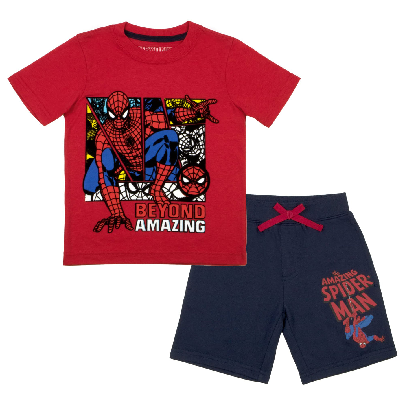 MARVEL Superheroes Boys T-Shirt and Shorts Set, Avengers and Spider-Man Tee and Shorts Set for Boys