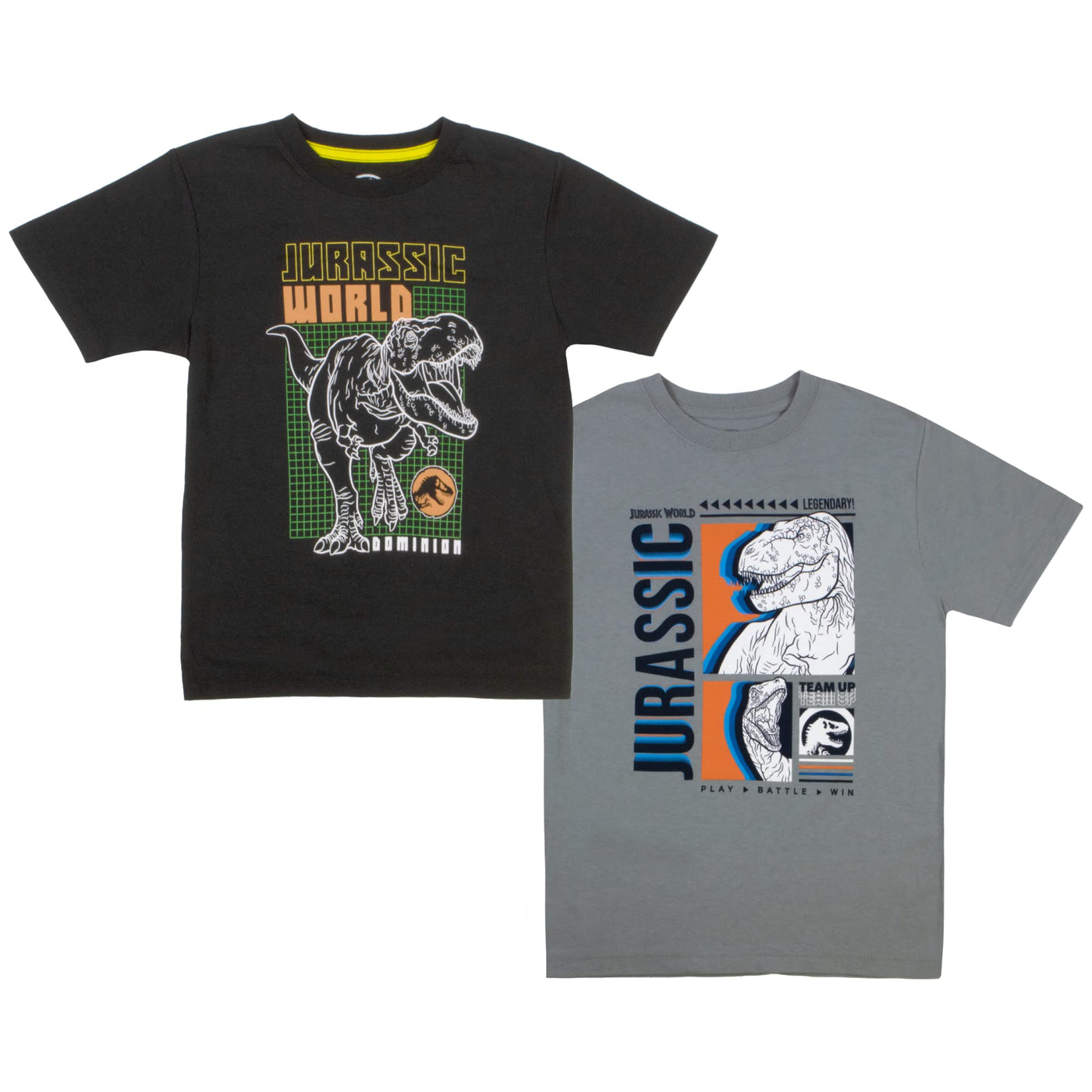 Universal Studios Jurassic World Boys 2 Pack T-Shirt Set, Dinosaur Shirts for Boys