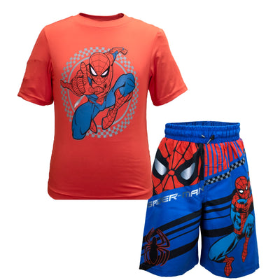 MARVEL Boys Avengers Spiderman Black Panther Miles Morales 2-Piece Swimsuit Set, Rash Guard & Swim Trunks for Boys