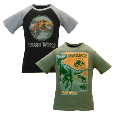 Universal Studios Jurassic World Boys 2 Pack T-Shirt Set, Dinosaur Shirts for Boys