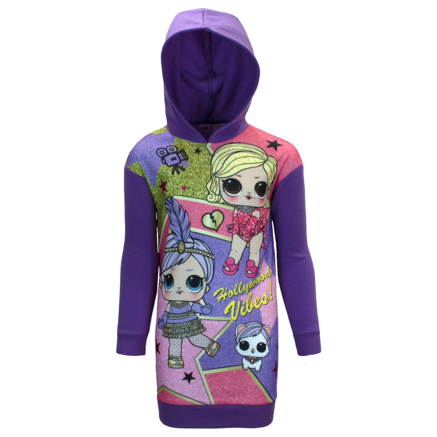 L.O.L. Surprise! Girls Hoodie Dress, LOL Surprise Rainbow High Hooded Dress for Girls