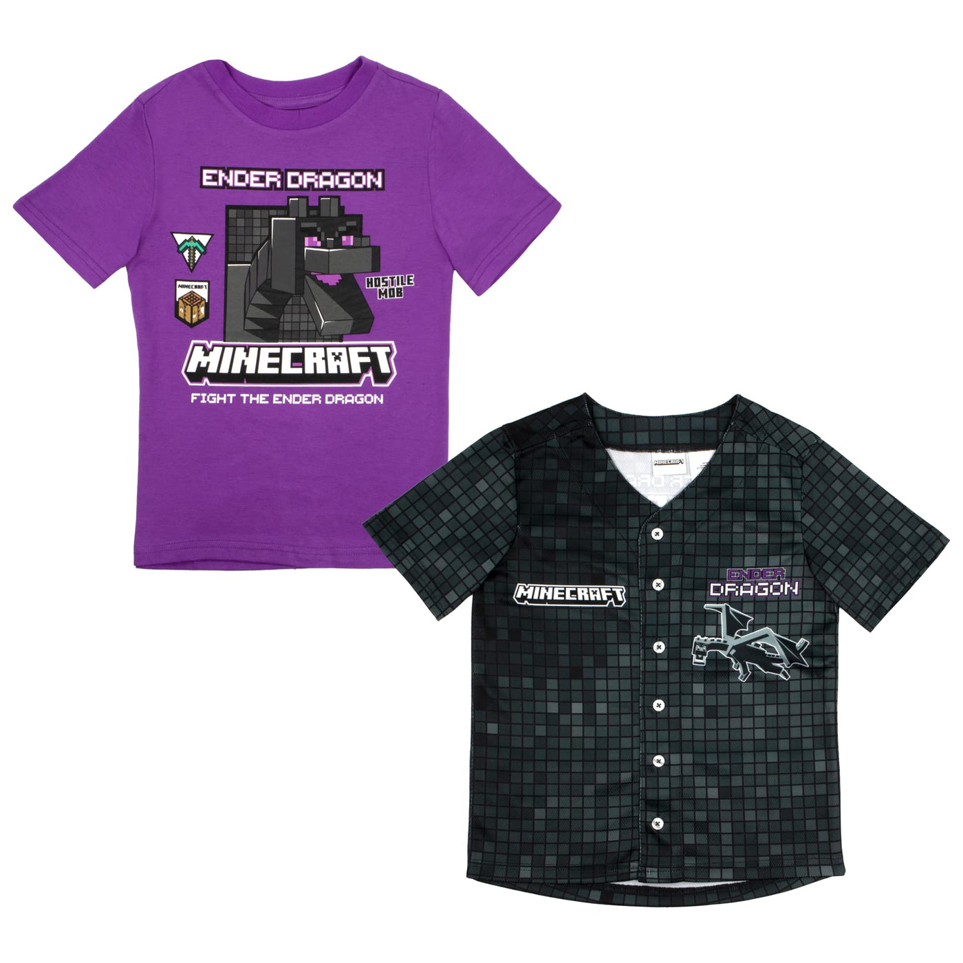 Minecraft Boys T-Shirt 2-Pack, Baseball Shirt and Tee 2-Pack Bundle Set for Boys