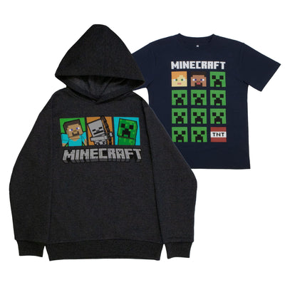 Minecraft Hoodie and T-Shirt Combo 2-Pack for Boys, Boys Hooded Sweatshirt and Tee Bundle Set