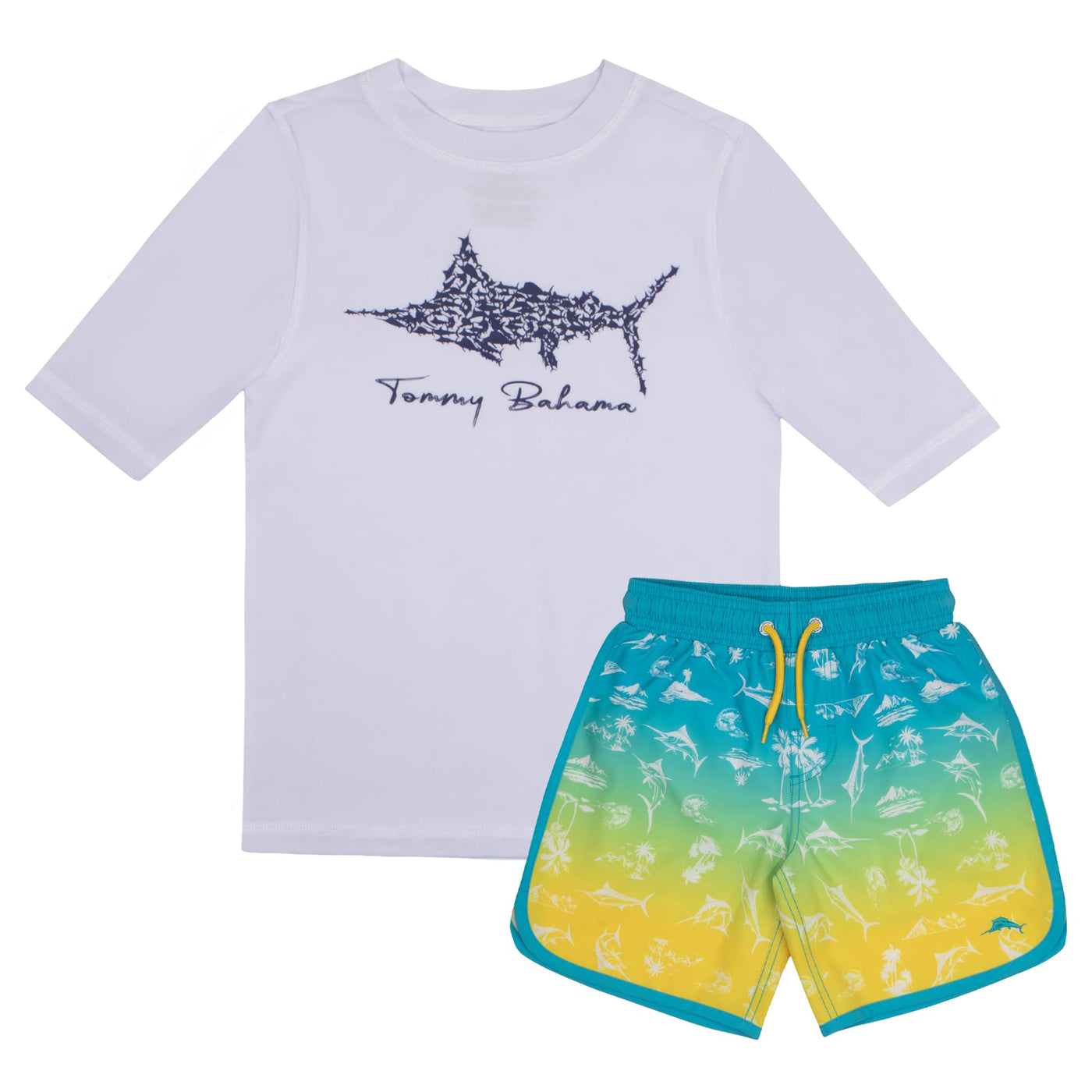 Tommy Bahama 2-Piece Swimsuit Set, Rash Guard & Swim Trunks 2-Pack Bundle Set for Boys and Toddlers