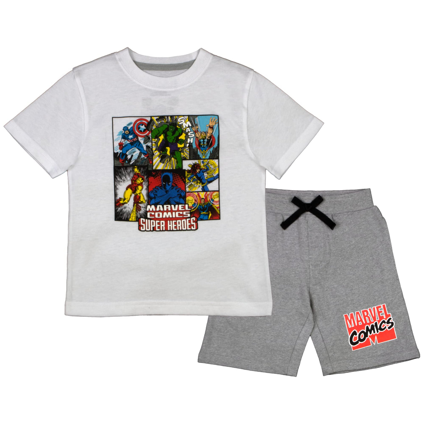 MARVEL Superheroes Boys T-Shirt and Shorts Set, Avengers and Spider-Man Tee and Shorts Set for Boys