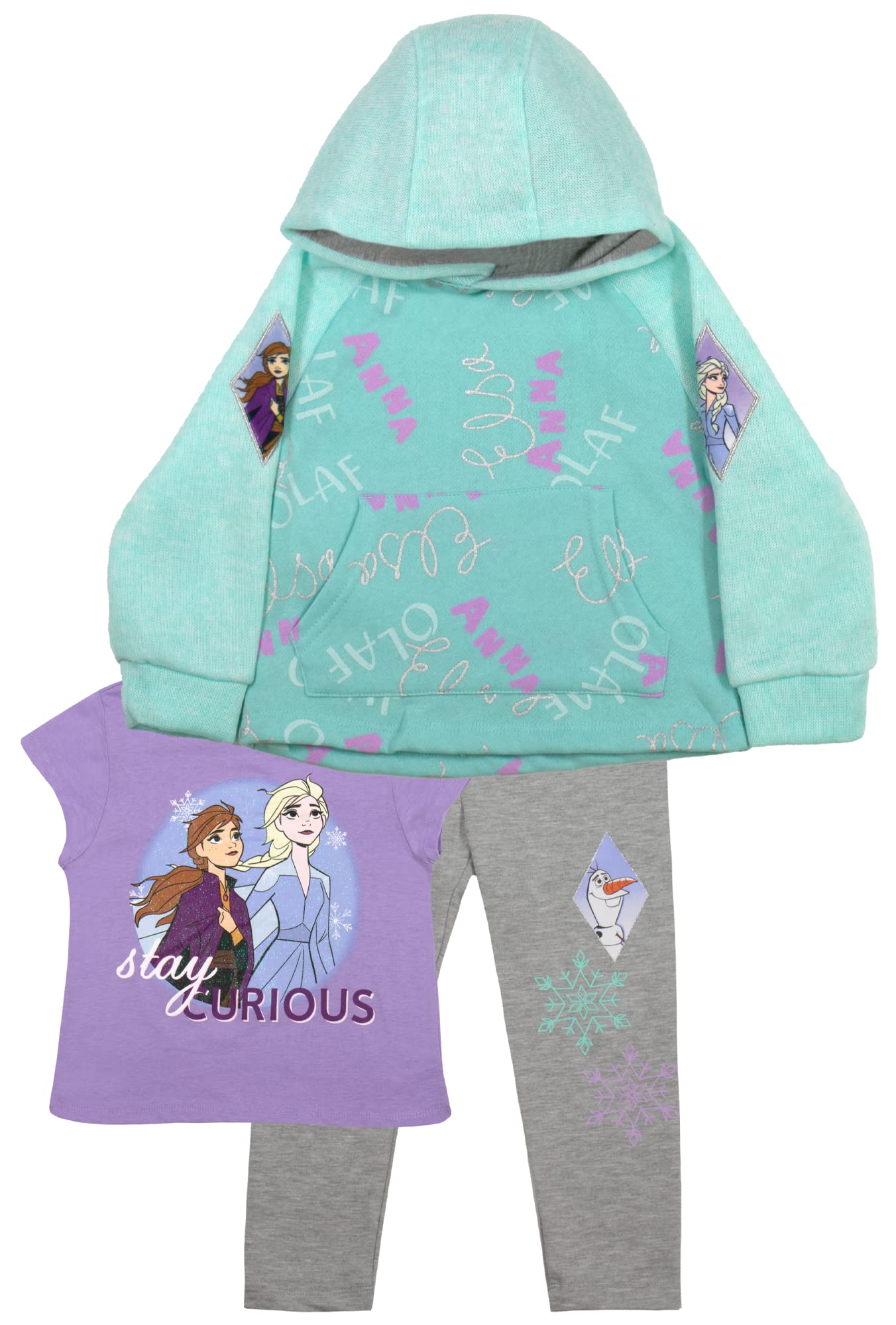 Disney Princess Minnie Mouse and Frozen 3 Piece Pants Set for Girls, Girls Pullover Hoodie, T-Shirt, and Pants Sets