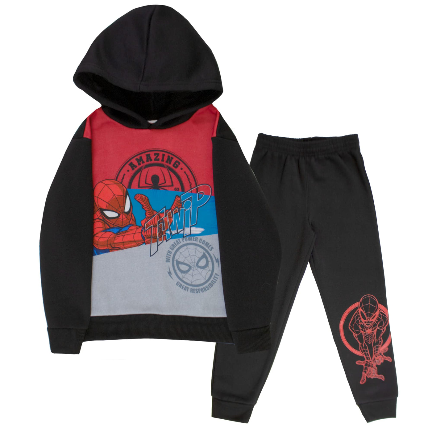 Marvel Avengers Spider-Man Black Panther Miles Morales Boys 2-Piece Fleece Sets, Fleece Hoodie and Pants Bundle Set for Boys