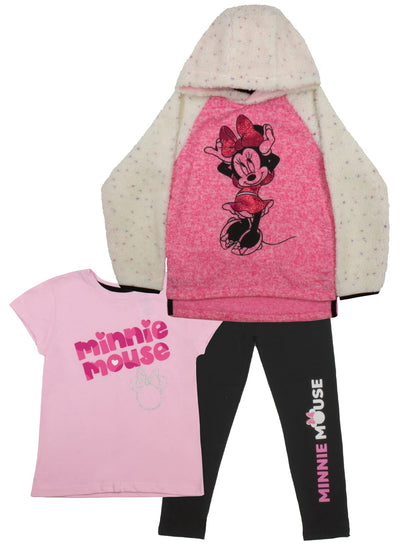 Disney Princess Minnie Mouse and Frozen 3 Piece Pants Set for Girls, Girls Pullover Hoodie, T-Shirt, and Pants Sets