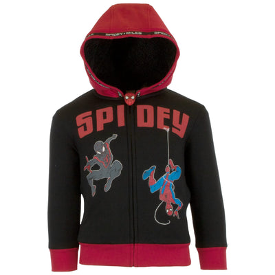 Marvel Spider-Man Miles Morales Boys Sherpa Zip-Up Fleece Hoodie, Superhero Zip-Up Fleece Hooded Sweatshirt for Boys