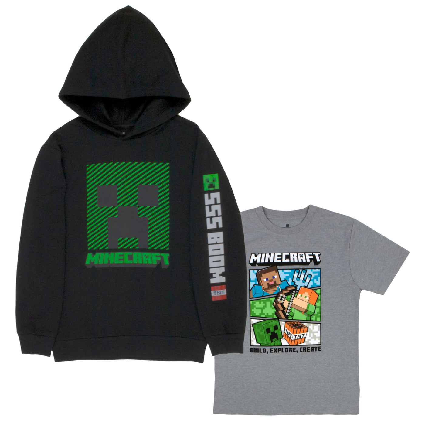 Minecraft Hoodie and T-Shirt Combo 2-Pack for Boys, Boys Hooded Sweatshirt and Tee Bundle Set