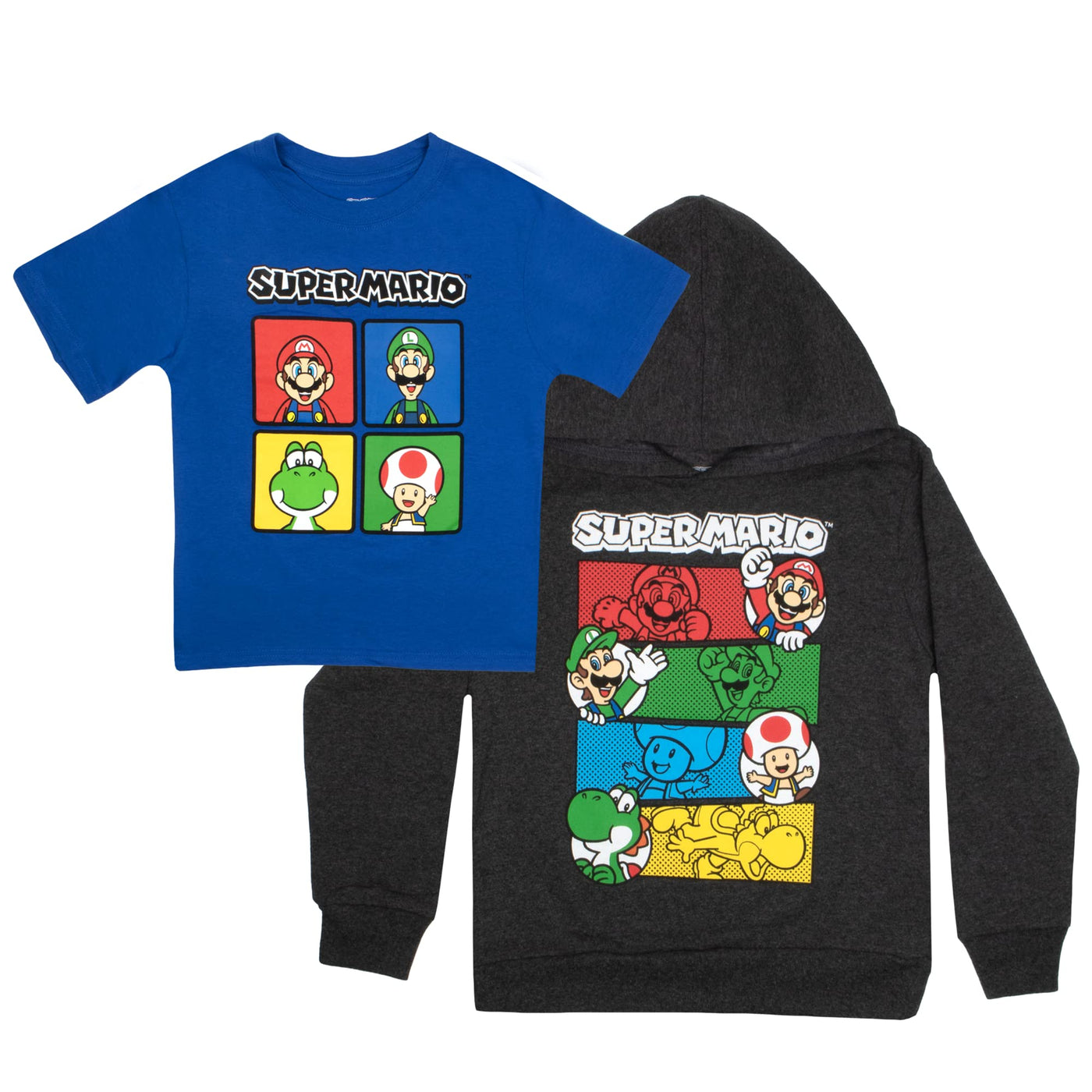 NINTENDO Super Mario Hoodie and T-Shirt Combo 2-Pack for Boys, Boys Super Mario Hooded Sweatshirt and Tee Bundle Set