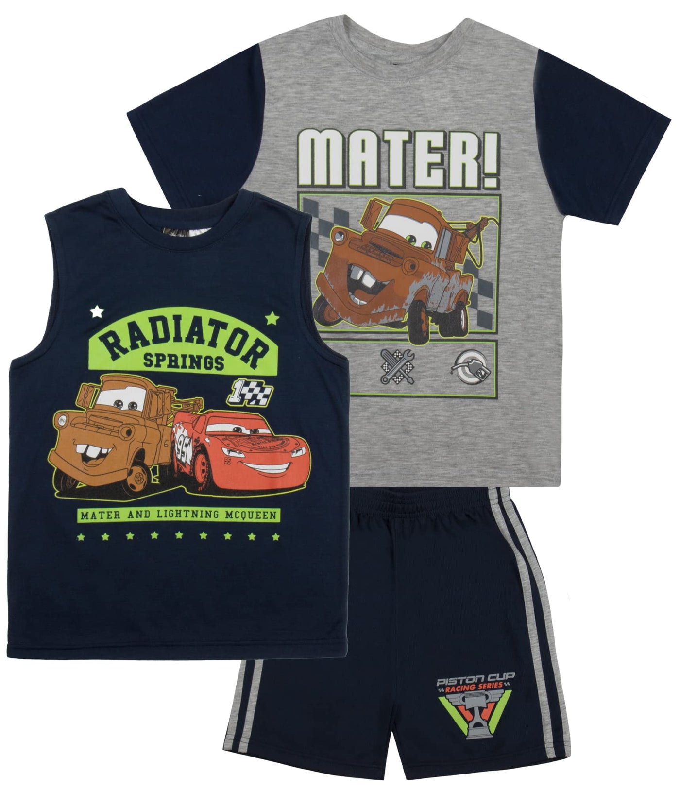 Disney boys Boys Cars Lightning Mcqueen Gray Heather 3 Piece T-shirt Tank Top Short Set