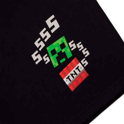 Minecraft Boys Costume Short Set with Black TNT Short and Mincraft Logo on Green Hooded T-Shirt