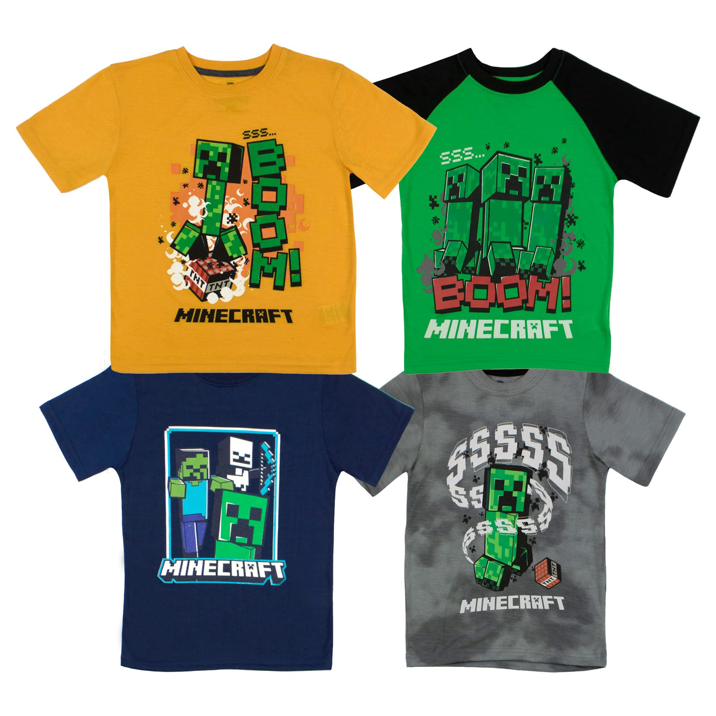 Minecraft Creeper 4 Pack T-Shirt Bundle Set, Shirts for Boys 4-Pack Set