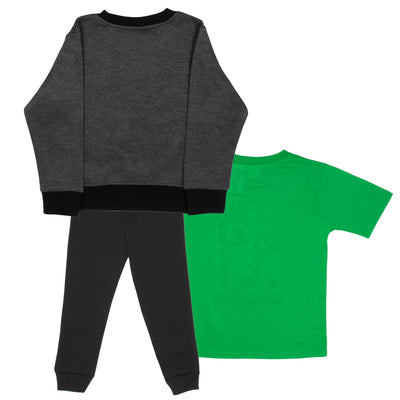 Minecraft Boys 3 Piece Fleece Pants Sets, Crew Neck Sweatshirt, T-Shirt, and Pants 3-Pack Bundle Set for Boys