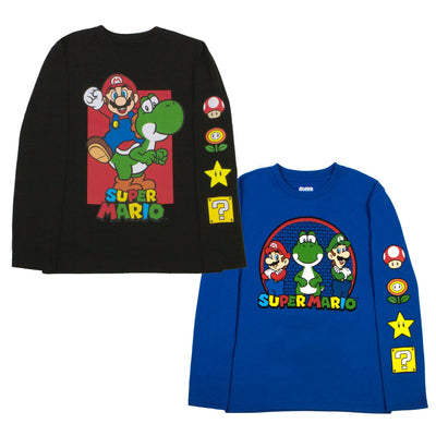 NINTENDO Kids Super Mario Bros Mario & Luigi Boys Long Sleeve 2-Pack T-Shirt Bundle Set for Boys