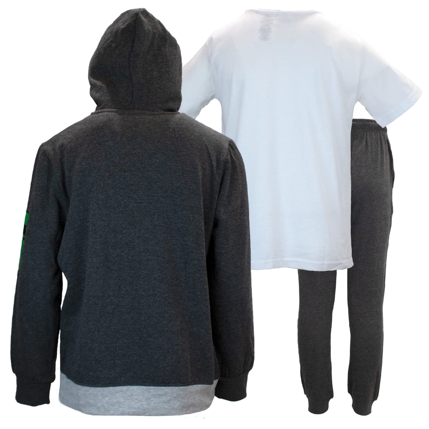 Minecraft Creeper Boys 3-Piece Bundle Set, Zip up Fashion Hoodie, Short Sleeve T-Shirt, and Jogger Sweatpants