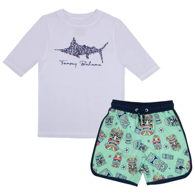 Tommy Bahama 2-Piece Swimsuit Set, Rash Guard & Swim Trunks 2-Pack Bundle Set for Boys and Toddlers