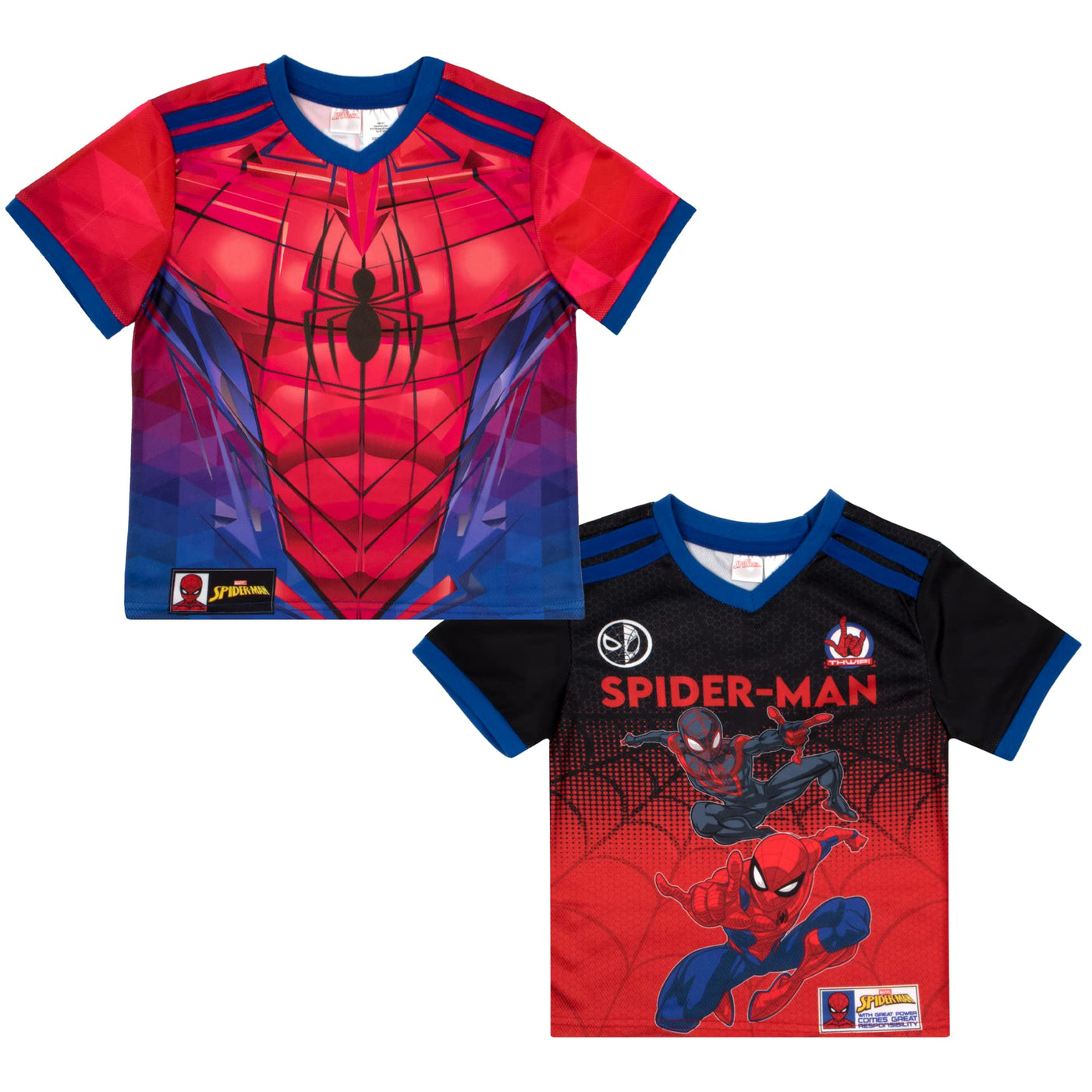 Marvel Spider-Man Boys 2-Piece Gamer Athletic Set, 2-Pack Short Sleeve T-Shirt Bundle Set for Kids